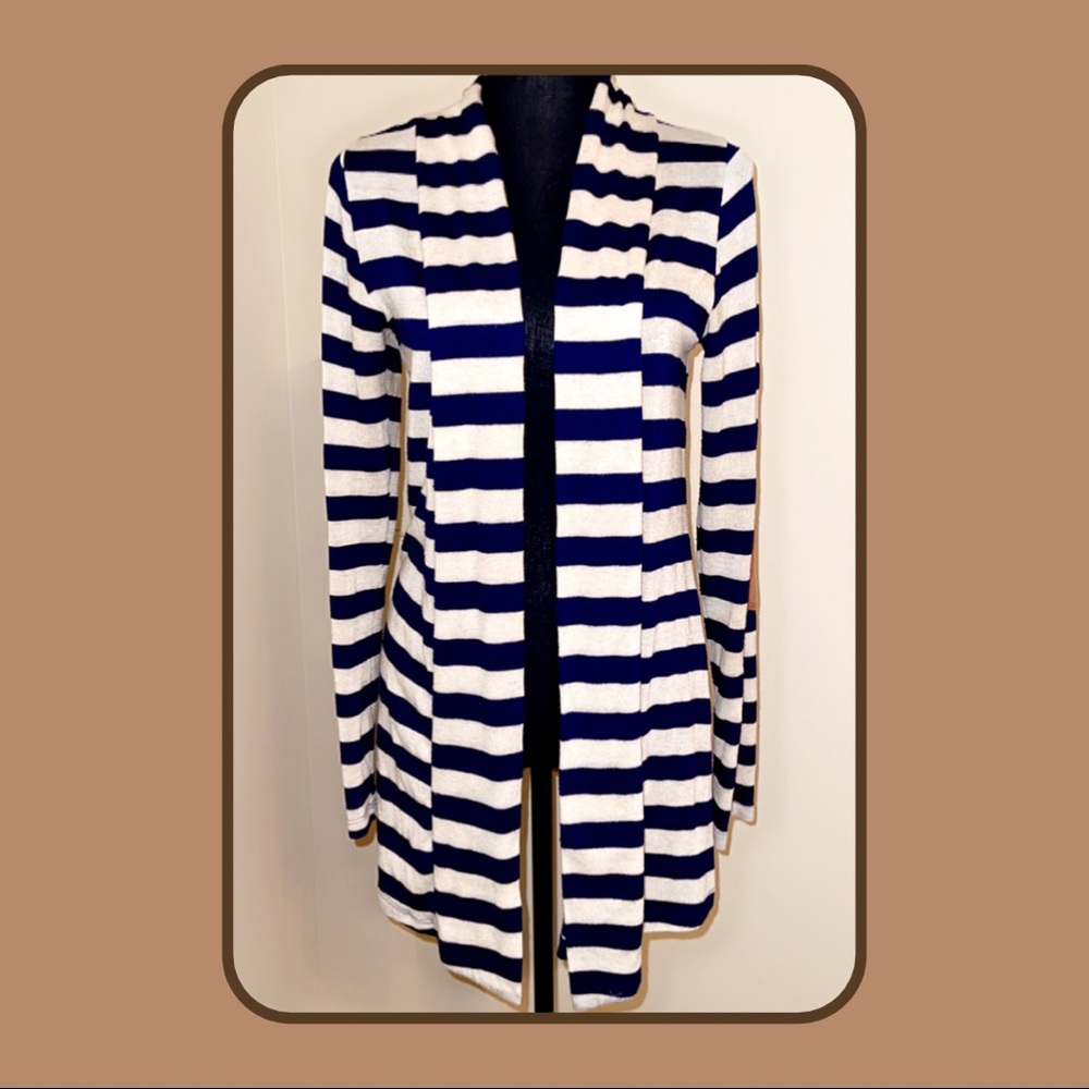 Cream & Navy Blue Striped Cardigan